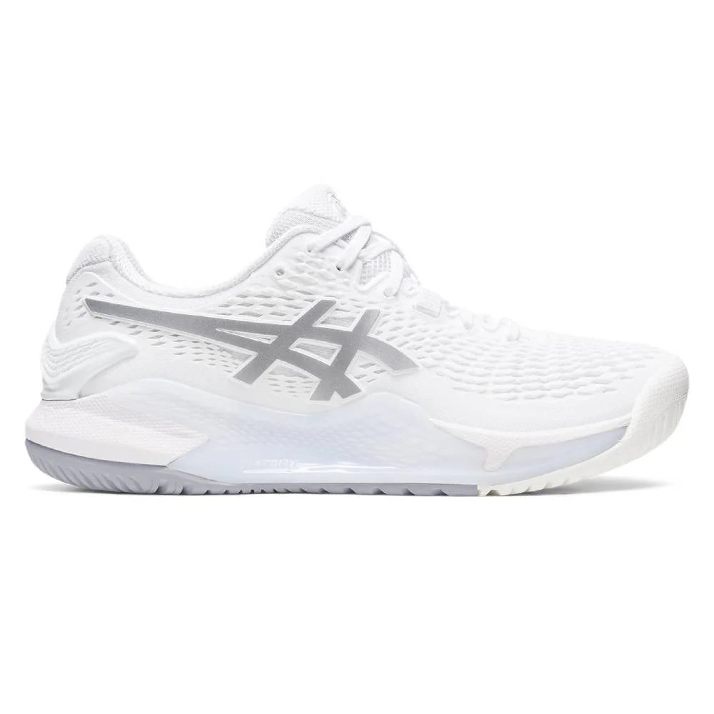 ASICS GEL RESOLUTION 9 WIDE WOMEN'S TENNIS SHOE (WHITE/PURE SILVER)